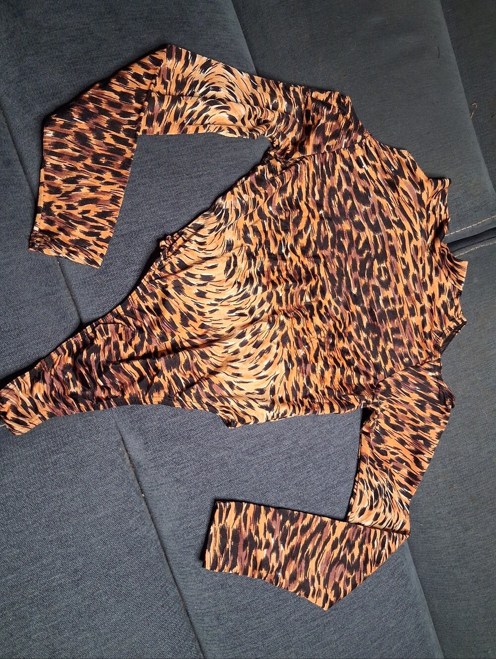 Animal-Print Long-Sleeve Bodysuit in Tan & Black
